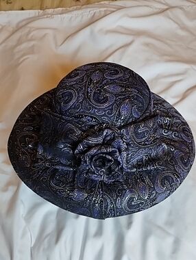 Terramina Purple Paisley Wide-Brim Church Hat with Rosette